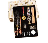 JasCherry Stylo Dip à Plume Set, Plume Calligraphie et Encre avec Sceau de Cire, Encre et 5 Pointes de Rechang, Coffret Cadeau pour Signatures, Calligraphie, Dessin, Ecriture, Décoration
