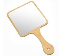Jasefa Miroir à main en bambou naturel avec poignée, petit miroir mignon pour le rasage d'un seul côté portable pour homme et femme, 13,5 cm de large x 24,9 cm de long
