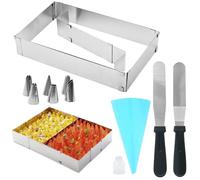 JASFLY Cadre Patisserie Rectangulaire, 28-53cm Acier Inoxydable Moule Rectangulaire Patisserie avec 2 Spatules et Utilisation Répétée Ensemble Buse Décorative pour Gâteaux Desserts