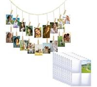 JASFLY Porte Photo Mural avec 18 Clip, Cadre Photo Pele Mele de 115 cm de Long avec 10 Pochettes Transparentes pour Cartes Postales - Format A4-4 Compartiments pour la Décoration de la Maison