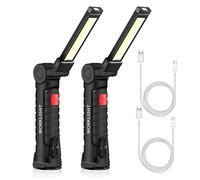 Jasfyee 2Pcs Baladeuse Led MéCanicien, Noir 5 Modes D'éClairage Lampe MéCanicien, Base Avec Lampe MagnéTique Atelier 2 CâBles Usb Adapté Pour Garage, Camping, Urgence