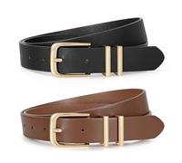 JasGood 2 pièces de ceinture en cuir pour femmes pour jeans, mode, ceinture en cuir avec boucle dorée pour pantalon, robe, S:100 cm (Taillengröße 64cm-80cm)