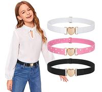 JasGood Ceinture élastique réglable pour jeunes enfants, garçons, filles, adolescents, ceinture extensible avec boucle en forme de cœur pour robe en jean, D-noir + rose + blanc, Anzug Taille Größe