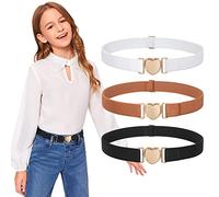 JasGood Ceinture élastique réglable pour jeunes enfants, garçons, filles, adolescents, ceinture extensible avec boucle en forme de cœur pour robe en jean, A-noir + marron + blanc, Anzug Taille Größe
