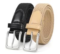 JasGood Lot de 2 ceintures élastiques tressées pour homme et femme - Ceinture extensible en tissu - Pour jeans - Largeur : 3 cm, D-noir + kaki, 130cm: Für Größe 113cm-124cm