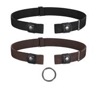 JasGood Lot de 2 ceintures sans boucle, ceinture élastique invisible, ceinture extensible pour homme et femme, ceinture réglable sans boucle pour pantalon en jean, E-noir + café, taille:55cm-90cm