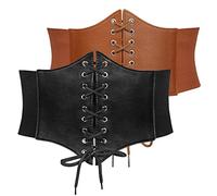 JasGood Lot de 2 corsets à lacets pour femme - Large bande élastique - Pour Halloween et autres événements, E-noir+marron, 73cm