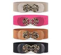 JasGood Lot de 4 ceintures larges pour femme - Ceinture élastique tendance - Ceinture en cuir extensible pour robe, J noir + marron + beige + rouge rose, taille:71cm-87cm