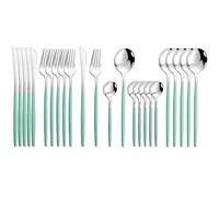 JASHII Lot de 24 couverts en acier inoxydable vert menthe moderne et élégant pour fête, Noël, dîner (vert menthe)