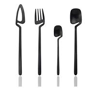 JASHII Ménagère 24 pièces à suspendre - Finition satinée - Service de couverts pour 6 personnes - Couteaux/fourchettes/cuillères inclus - Passe au lave-vaisselle (noir mat)