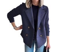 Jasier Blazer Décontracté Pull Femme Col Revers Bouton Tricot Patchwork Manches Casual Manteau Court Pull Blazer Patchwork Manteau, bleu, XXL
