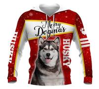 JasimonTK Sweat à Capuche de Noël imprimé en 3D Husky/French Bulldog/Murry Christmas Dogs Femme Homme Pullover Chien d'amour Cadeau