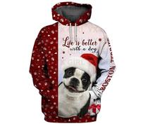 JasimonTK Sweat à Capuche de Noël imprimé en 3D Husky/French Bulldog/Murry Christmas Dogs Femme Homme Pullover Chien d'amour Cadeau