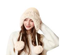 Jaskdconsy Bonnet d'hiver pour femme avec pompons et cache-oreilles | Bonnet en tricot doux de style péruvien | Bonnet mignon et ludique pour les jours froids, Style N05 beige, taille unique