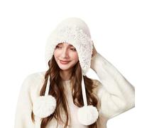 Jaskdconsy Bonnet d'hiver pour femme avec pompons et cache-oreilles | Bonnet en tricot doux de style péruvien | Bonnet mignon et ludique pour les jours froids, Style N04 blanc, taille unique