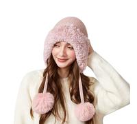Jaskdconsy Bonnet d'hiver pour femme avec pompons et cache-oreilles | Bonnet en tricot doux de style péruvien | Bonnet mignon et ludique pour les jours froids, Style N01 rose, taille unique