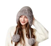 Jaskdconsy Bonnet d'hiver pour femme avec pompons et cache-oreilles | Bonnet en tricot doux de style péruvien | Bonnet mignon et ludique pour les jours froids, Style N03 gris, taille unique