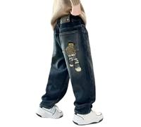 Jaskdconsy Jean doublé pour garçon - Jean d'hiver chaud avec polaire en peluche et broderie - Pantalon robuste et confortable pour la saison froide, Style_q01 Bleu, 9-10 ans