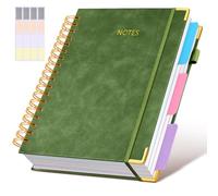 JASLEKO Carnet 3 sujets ligné avec onglets intercalaires, 100 g/m² avec couverture rigide en cuir pour l'école, le travail, 240 pages, grand carnet mignon pour femmes, hommes, étudiants, vert
