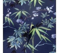 Jasmin Jardin Fleur Feuilles Tissu Effet Arthouse Papier Peint - Noir Bleu