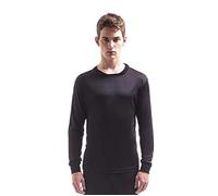 Jasmine Silk Col rond en soie pure pour hommes thermique manches longues Top Noir-Medium