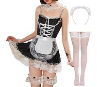 JasmyGirls Costume de demoiselle d'honneur pour Halloween - Costume de soubrette - Vêtements animés - Cosplay - Lingerie sexy - Bas