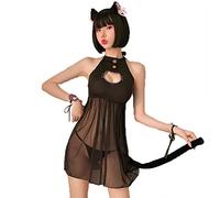 JasmyGirls Costume sexy pour cosplay de chat - Robe d'Halloween kawaii avec trou de serrure - Tenue de soubrette japonaise Lolita, Noir, taille unique