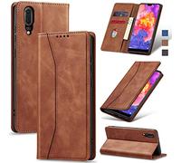 Jasonyu Coque pour Huawei P20 Flip Etui,Marron | Housse en Cuir PU Portefeuille,Porte Cartes,Compartiment à espèces,Antichoc,Magnétique,Stand Fonction