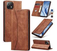 Jasonyu Coque pour Xiaomi Mi 11 Lite 5G NE/4G, Housse Etui en Cuir PU Portefeuille [Antichoc] [Magnétique] [Porte Cartes] [Stand Fonction] Flip Coque (Marron)