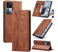 Jasonyu Coque pour Xiaomi Mi 12T/12T Pro 5G, Housse Etui en Cuir PU Portefeuille [Antichoc] [Magnétique] [Porte Cartes] [Stand Fonction] Flip Coque (Marron)