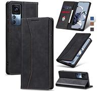 Jasonyu Coque pour Xiaomi Mi 12T/12T Pro 5G, Housse Etui en Cuir PU Portefeuille [Antichoc] [Magnétique] [Porte Cartes] [Stand Fonction] Flip Coque (Noir)