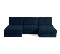 Jasper - canapé panoramique modulable - en fausse fourrure côtelée - Bleu Bleu