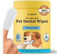 Jasper Lot de 60 lingettes dentaires pour chien, lingettes entièrement naturelles recommandées par les vétérinaires pour chiens, haleine fraîche et contrôle du tartre en quelques secondes - Pas besoin