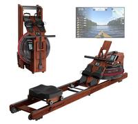 JASPORT R3 Rameur pliable en bois de chêne avec écran LCD Bluetooth compatible avec Kinomap, réservoir d'eau de 28 l, charge maximale de 150 kg, siège ergonomique, support de tablette réglable
