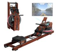 JASPORT R3 Rameur pliable en bois de chêne avec écran LCD Bluetooth compatible avec Kinomap, réservoir d'eau de 28 l, charge maximale de 150 kg, siège ergonomique, support de tablette réglable