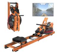 JASPORT R3 Rameur pliable en bois de chêne avec écran LCD Bluetooth compatible avec Kinomap, réservoir d'eau de 28 l, charge maximale de 150 kg, siège ergonomique, support de tablette réglable