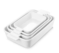 Jassceram Lot de 4 grands plats de cuisson rectangulaires profonds en céramique avec poignées - Passe au four - Pour brownie, banquet, macaroni et fromage (24,4 cm/29,2 cm/33,3 cm/38,6 cm)