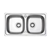 JASSFERRY Évier de cuisine 2 Cuve double en acier inoxydable, évier à encastrer, avec vidage, 80 x 44 cm