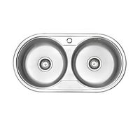 JASSFERRY Évier de Cuisine Ronde en Acier Inoxydable 2 Bacs 840 x 440 mm, avec crépine