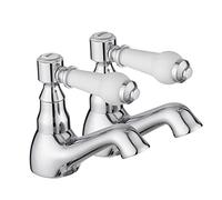 JASSFERRY Lot de 2 robinets de lavabo avec poignée en céramique blanche 1/4 de tour et levier de 1/2" Chromé