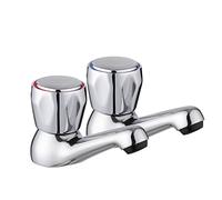 JASSFERRY Paire de robinets de lavabo traditionnels 1/2" à poignée bouton pour évier de salle de bain, robinet club eau chaude et froide, chrome poli, lot de 2