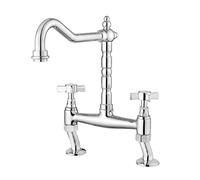 JASSFERRY Robinet mitigeur classique avec poignées croisées chromées montées sur le pont monobloc traditionnel 2 trous pour évier de cuisine avec bec pivotant