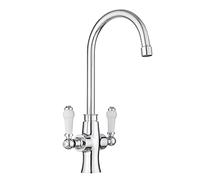 JASSFERRY Robinet mitigeur de cuisine traditionnel élégant en céramique blanche double levier quart de tour avec bec pivotant chromé