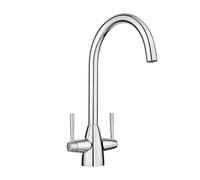 JASSFERRY Robinet mitigeur d'évier de cuisine double quart de tour avec poignées à levier col de cygne et bec rond pivotant en chrome poli
