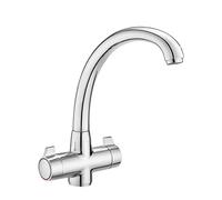 JASSFERRY Robinet mitigeur monobloc chromé pour évier de cuisine, bec pivotant, poignées à levier à double cadran, cartouche de valve en céramique