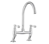 JASSFERRY Robinet mitigeur traditionnel en céramique blanche avec poignées à levier montées sur le plateau monobloc classique 2 trous pour évier de cuisine chromé avec bec pivotant