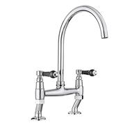 JASSFERRY Robinet mitigeur traditionnel en céramique noire avec poignées à levier montées sur le plateau monobloc classique 2 trous pour évier de cuisine chromé avec bec pivotant