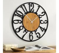 Jassurance Grande horloge murale en bois et métal (bois brillant, arabe, 35,6 cm)
