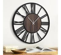 Jassurance Grande horloge murale en bois et métal (bois foncé, romain-50,8 cm)