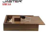 JASTER boîte d'album Photo en bois USB 3.0 lecteurs Flash 128GB clé USB logo personnalisé gratuit 64GB 32GB cadeau de mariage clé mémoire U disque Walnut USB with BOX